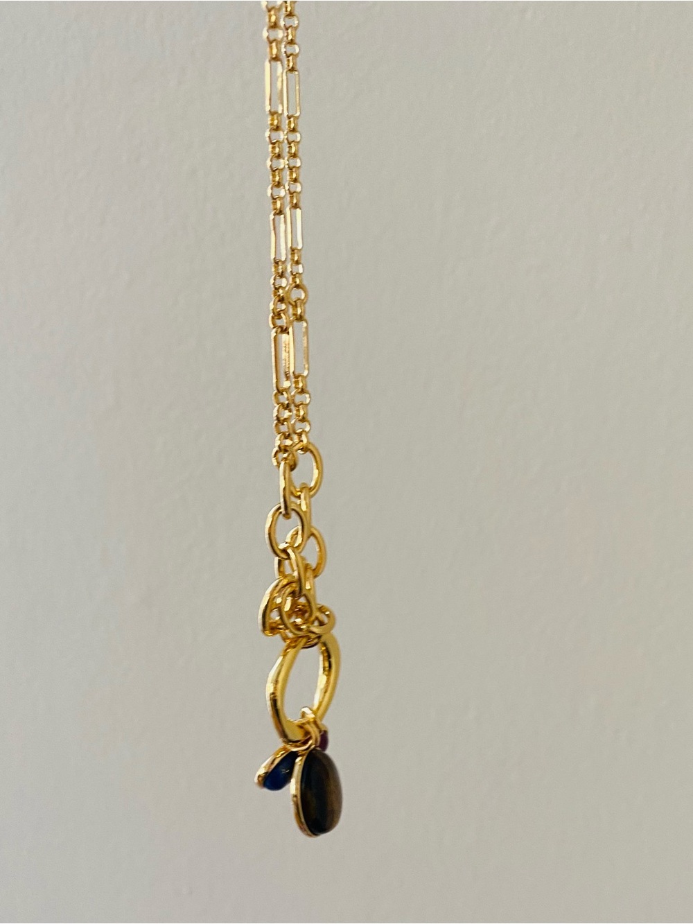 $88 NWT Madewell Semiprecious Tiger's Eye Lapis Stone Gold Chain Charm Necklace - Picture 7 of 12